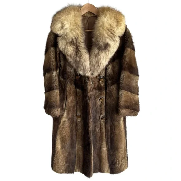 Vintage 70s Penny Lane Raccoon Fur Coat Fox Collar XS/S Longline Boho Statement - Picture 2 of 16